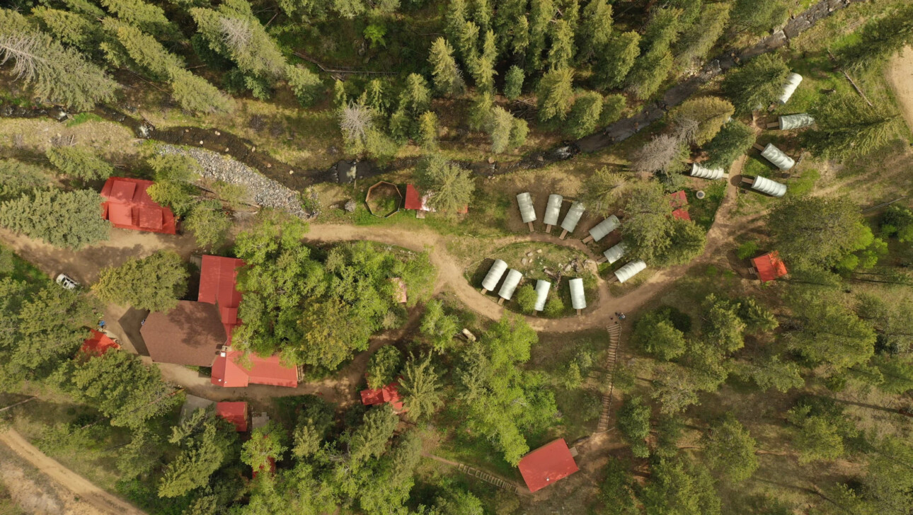 Aerial view of the cabins.