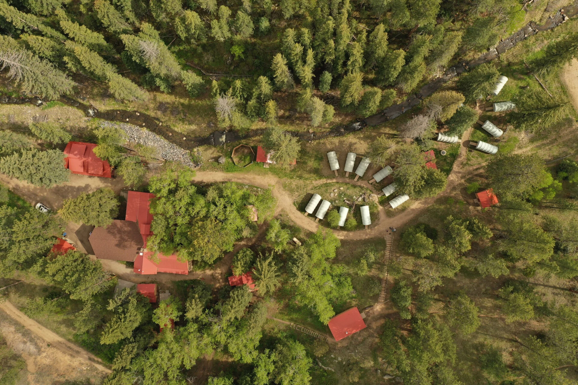 Aerial view of the cabins.