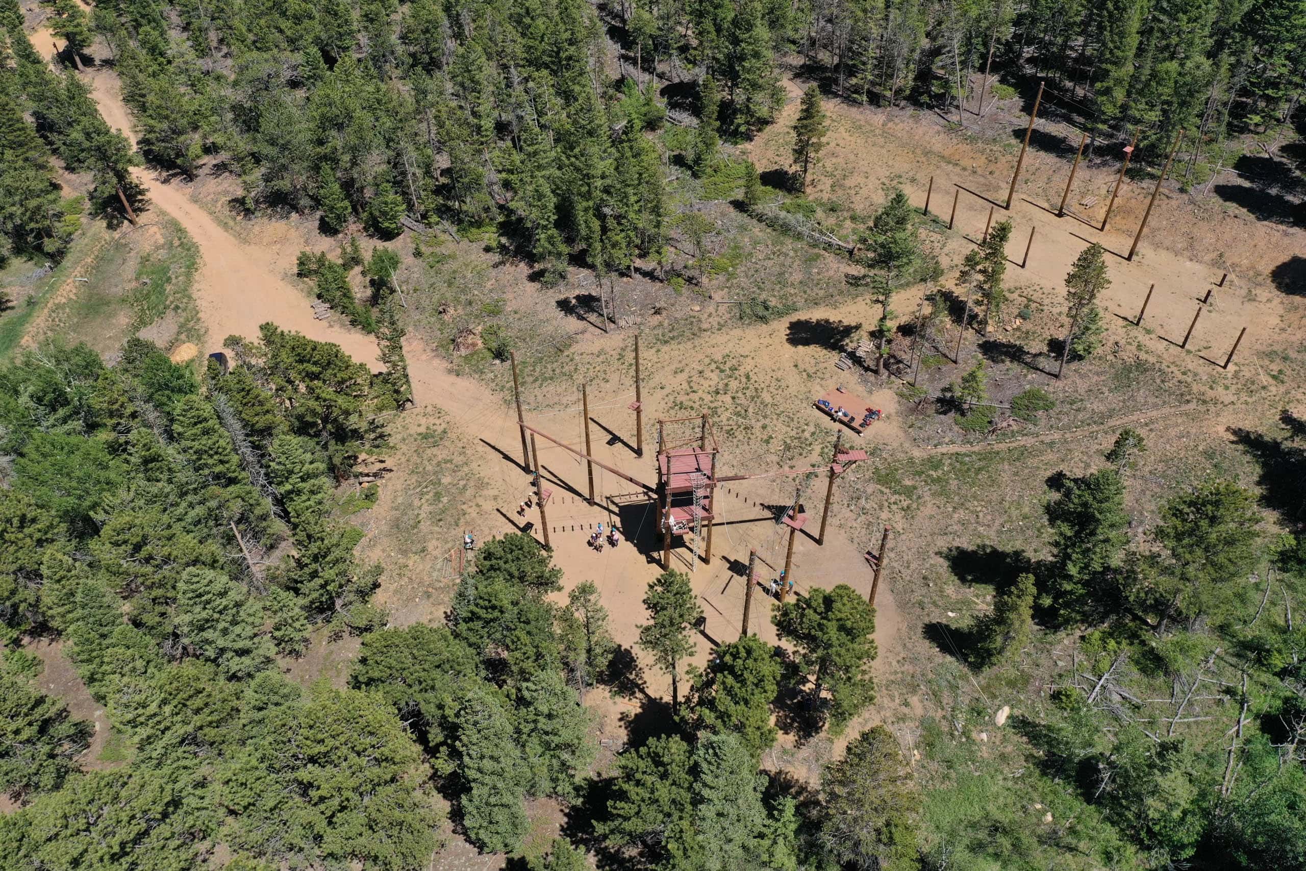 Aerial view of the ropes course.