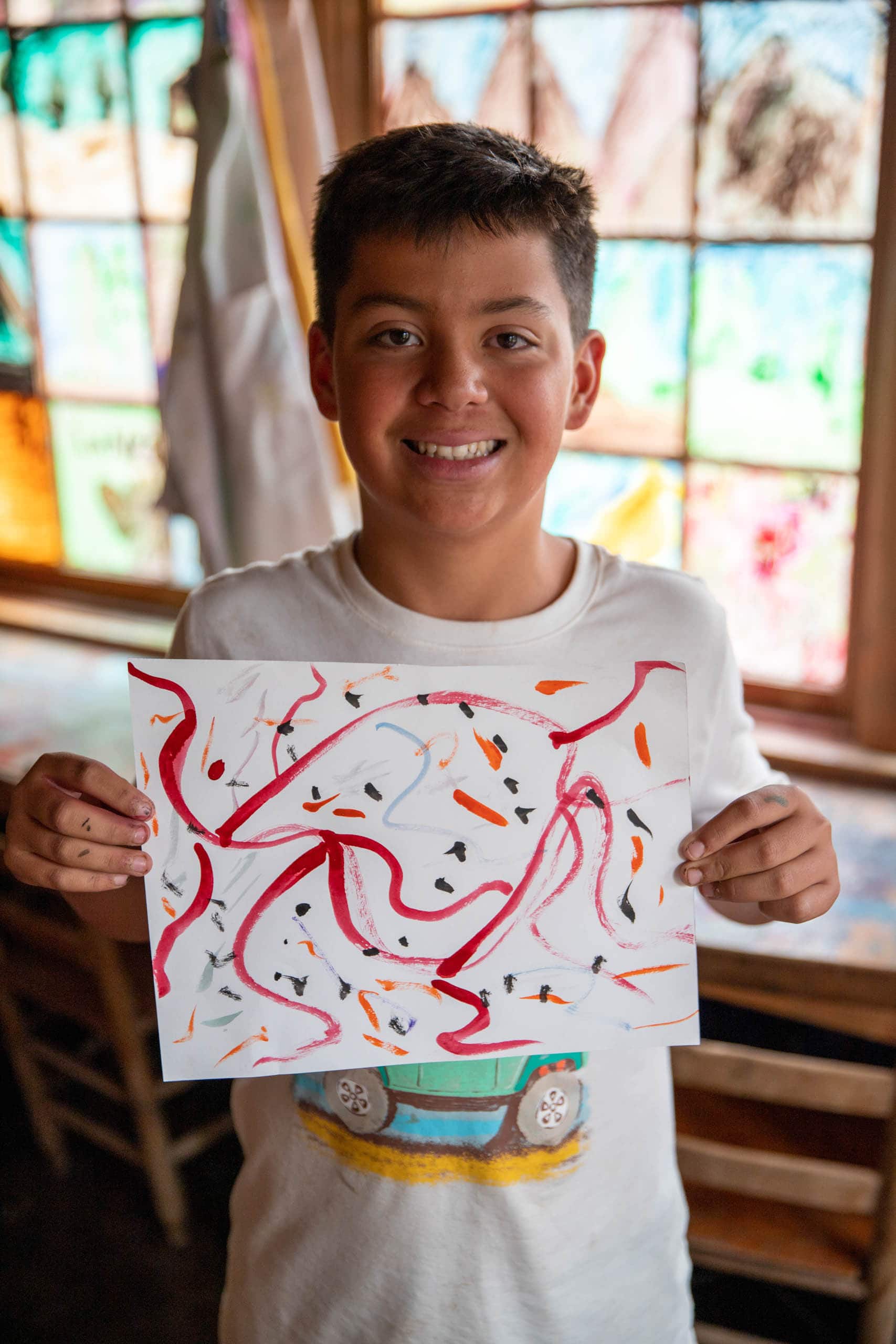 Camper showing is abstract painting.