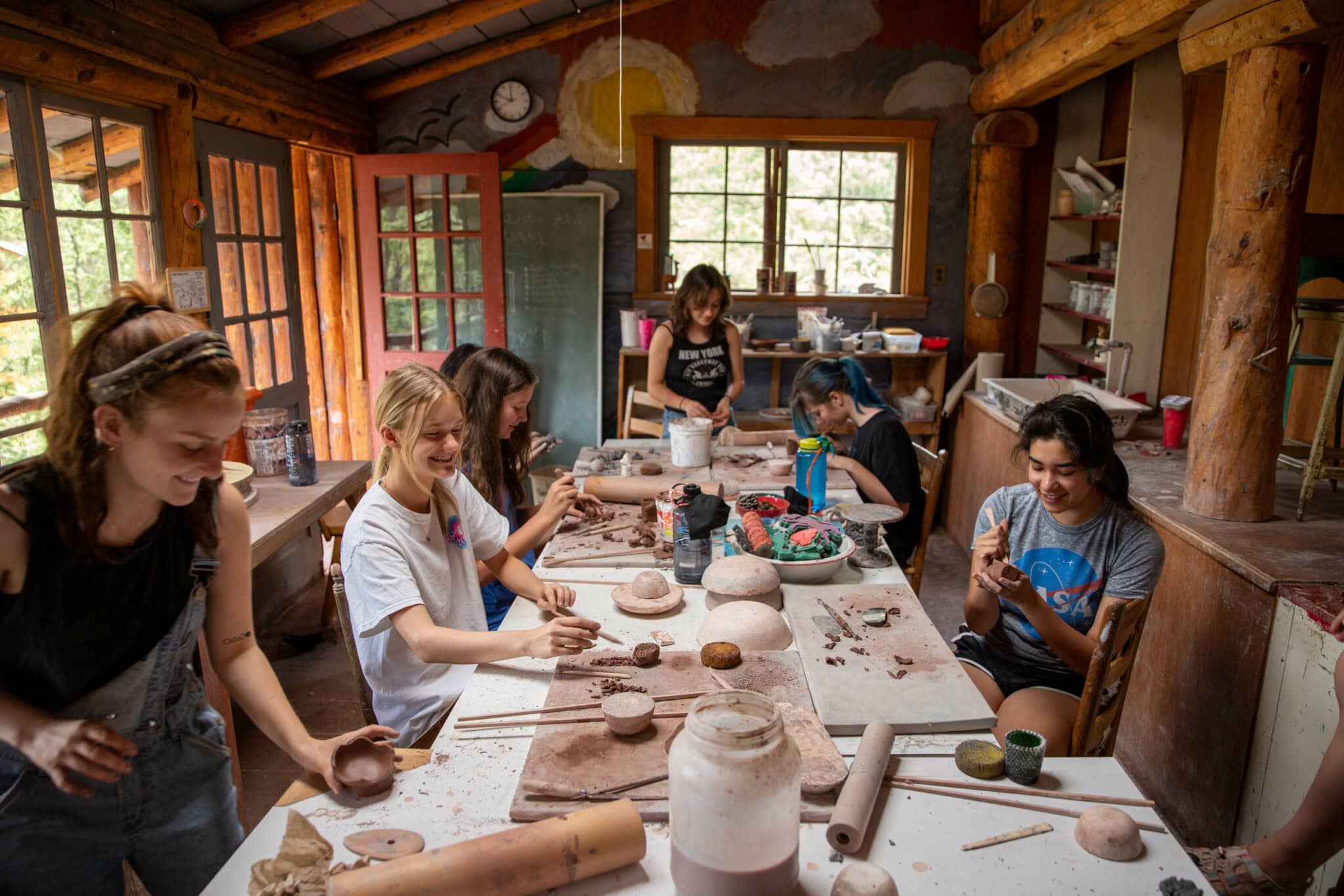 Ceramics room with campers.