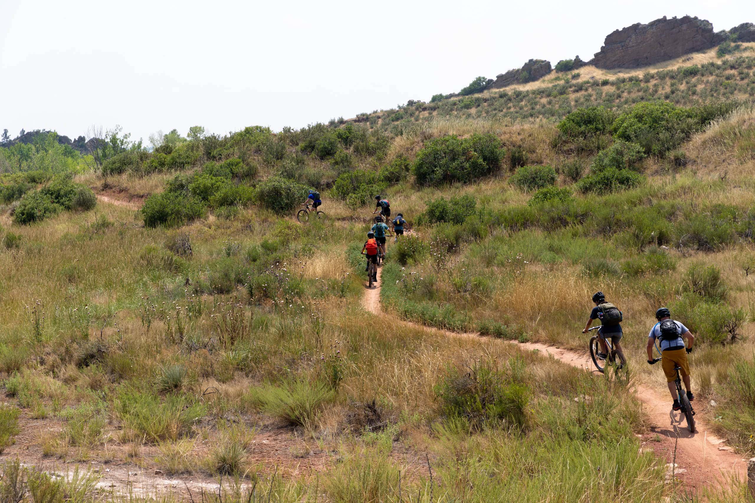 Campers on a mountain biking trail.