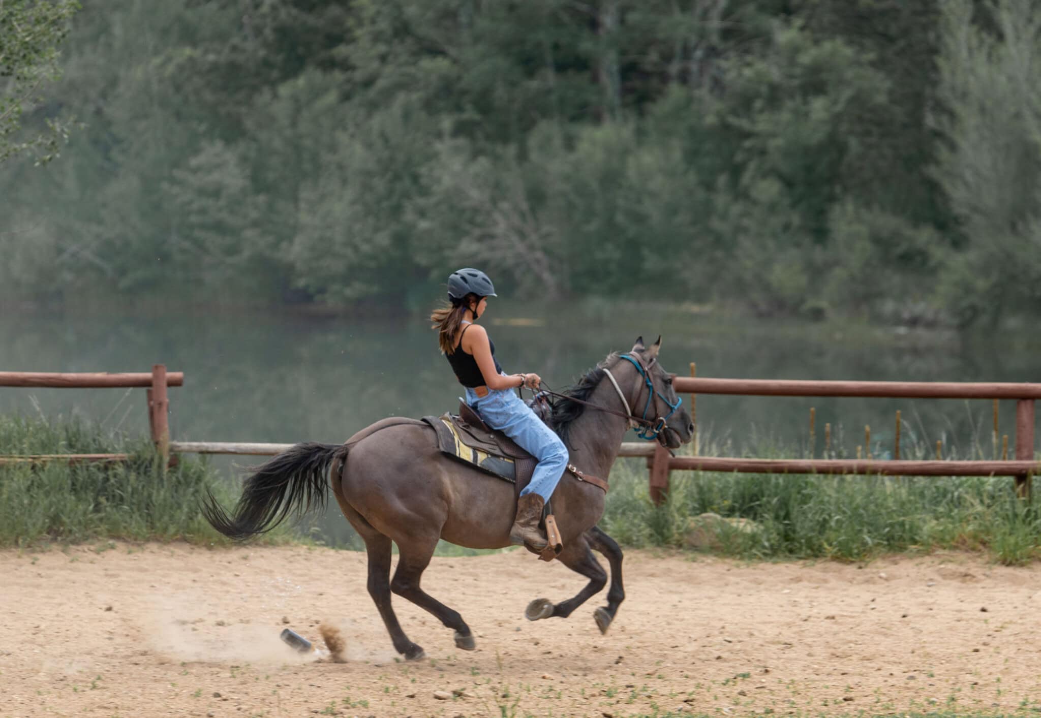 Girl riding horse.