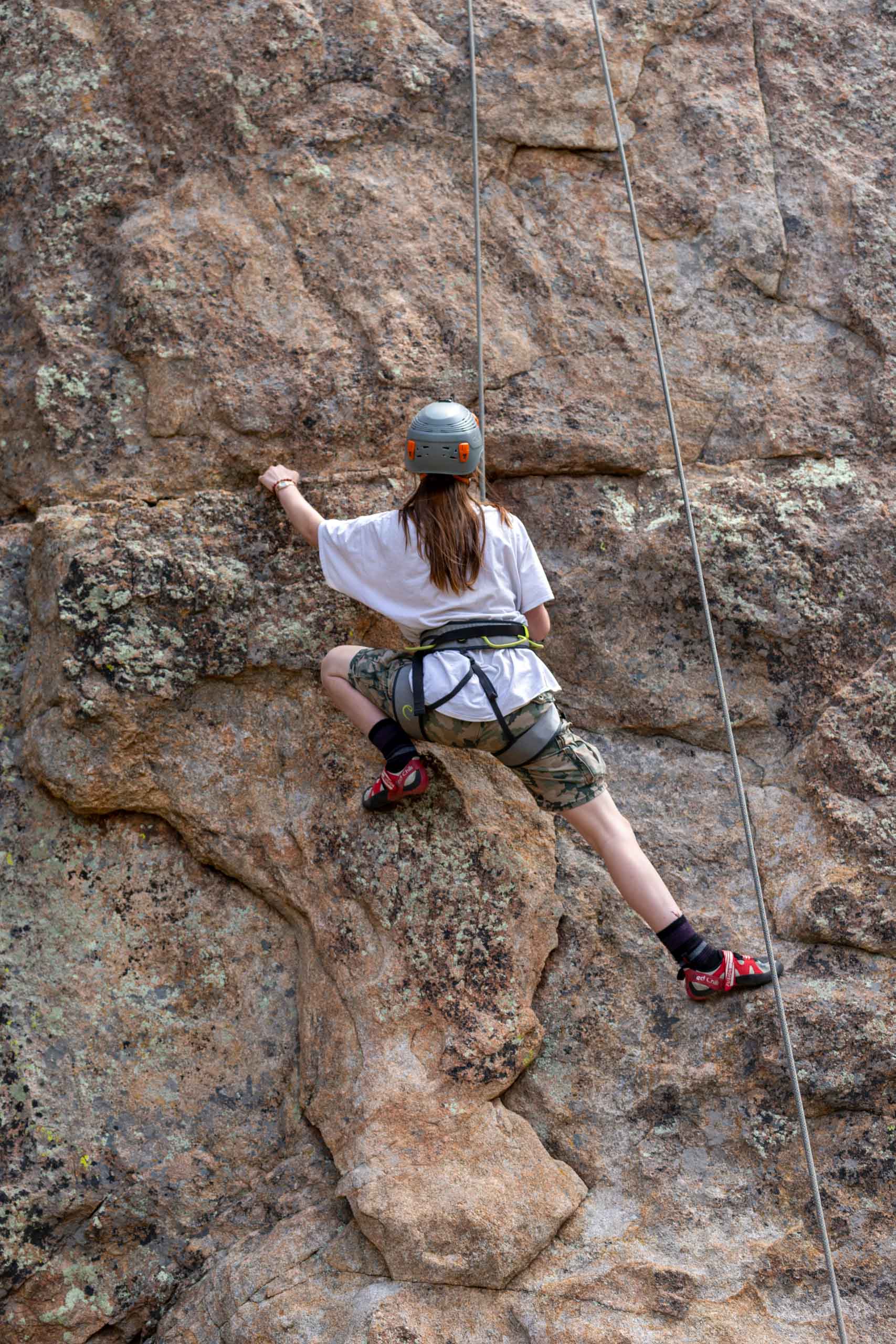 Technical rock climbing.
